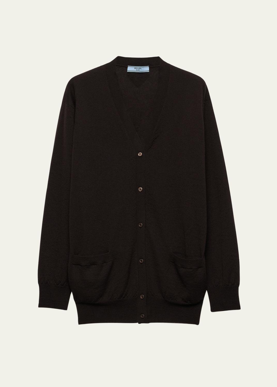 Prada Intarsia Logo Silk Knit Cardigan - Bergdorf Goodman