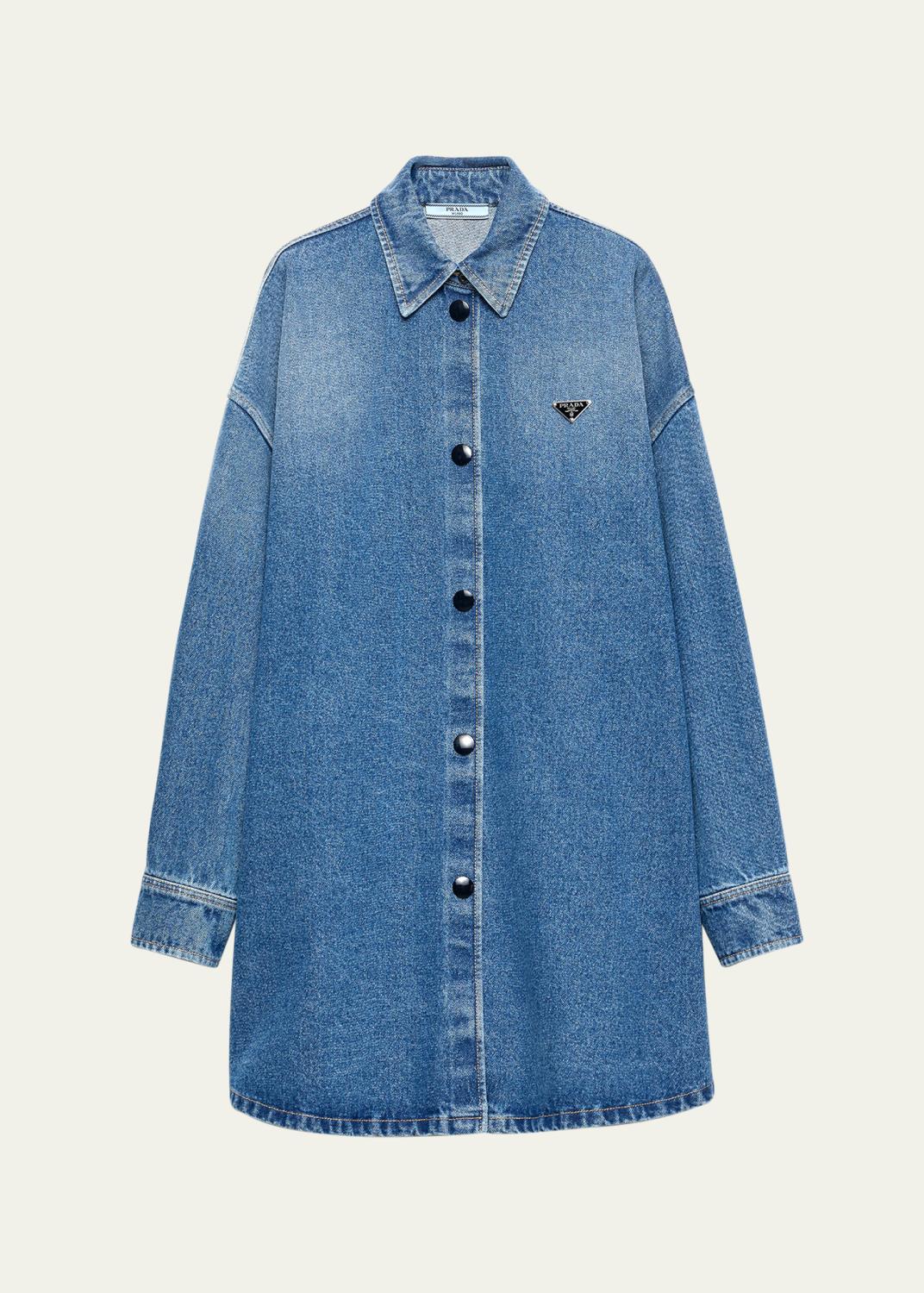 Prada Neck-Tie Popeline Crop Button-Down Shirt - Bergdorf Goodman