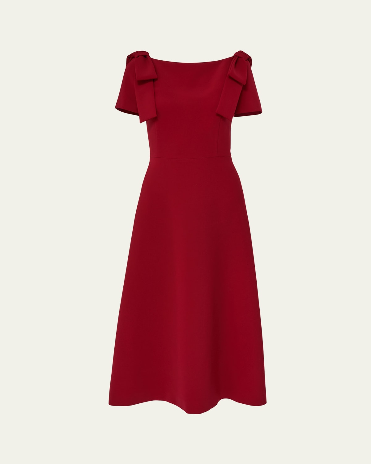 Pleated Puff-Sleeve Midi Dress