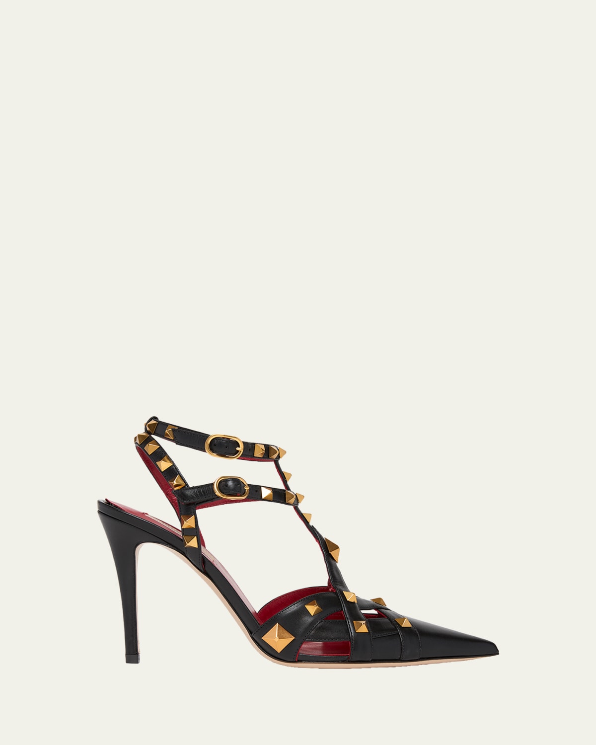Valentino Garavani 100mm VLogo Cherry Leather Ankle-Tie Sandals
