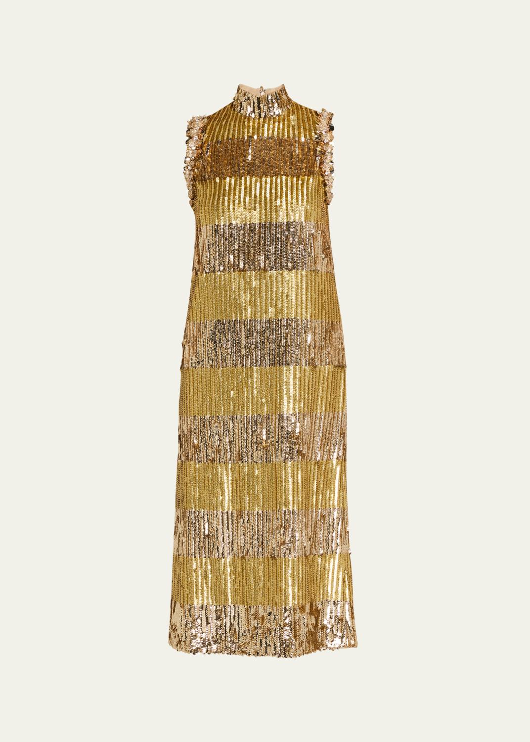 stella mccartney gold dress V-Neck Short-Sleeve Handkerchief Midi Gold sequin dress