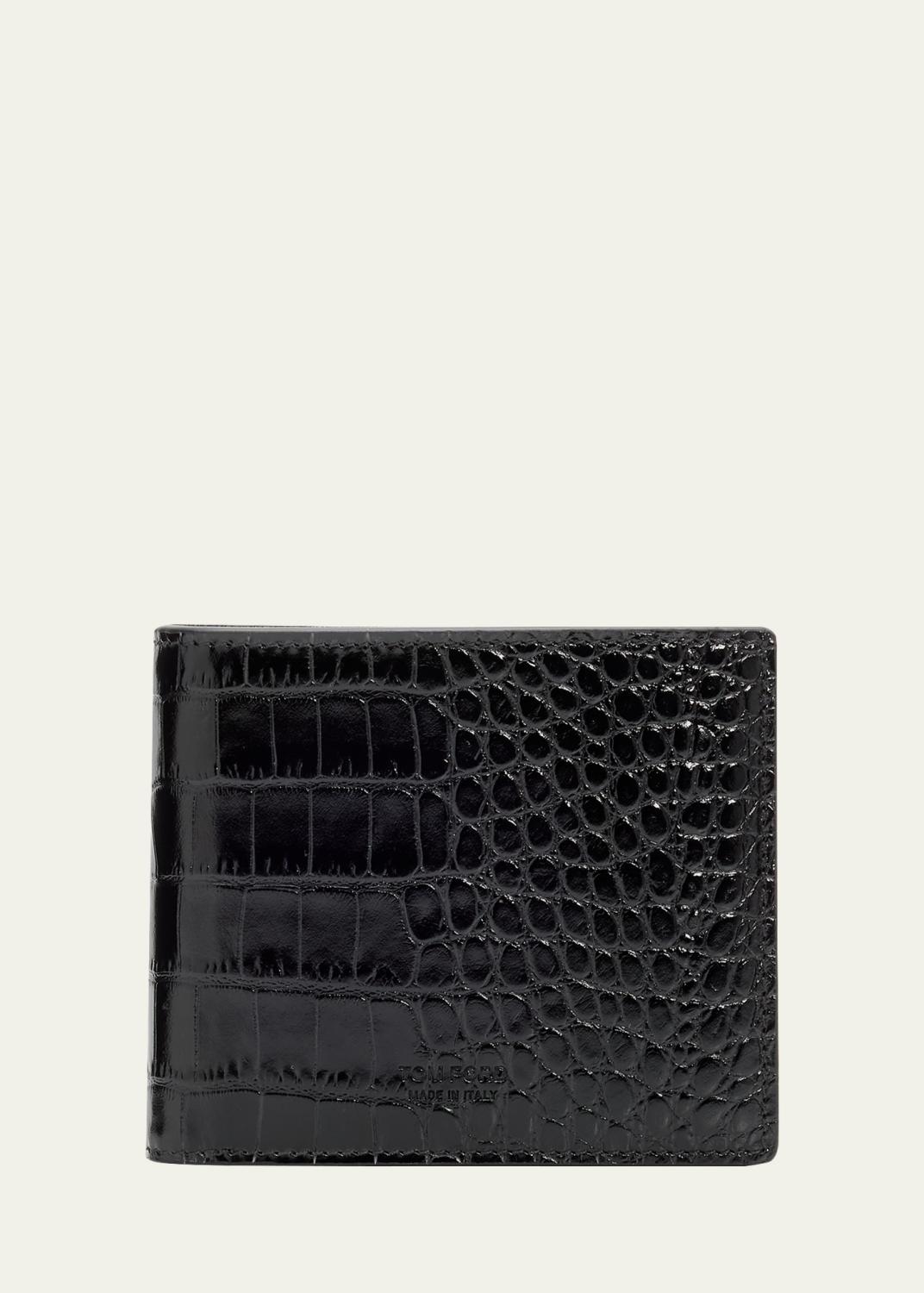 TOM FORD Men's Croc-Embossed Leather Folding Card Holder