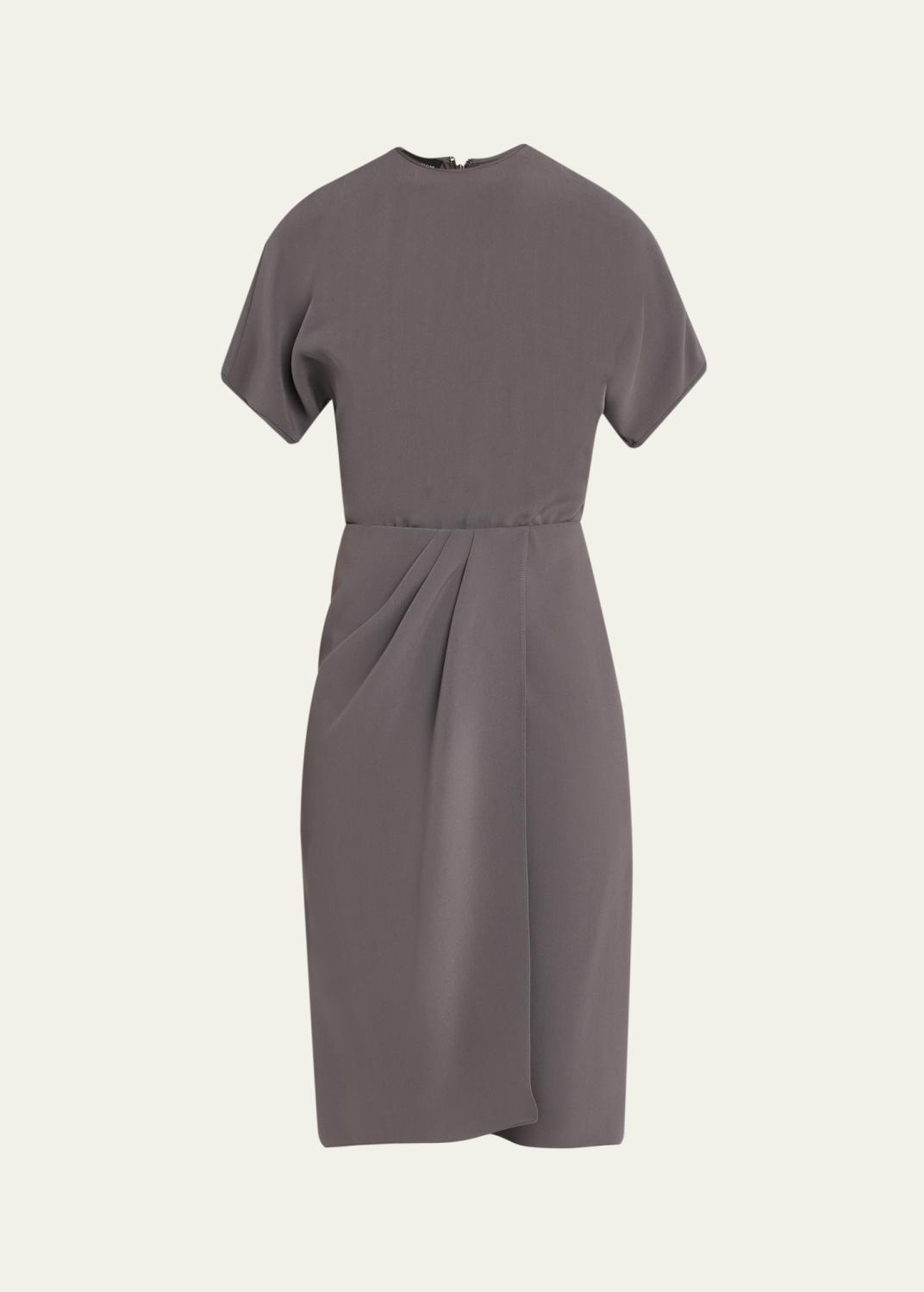 short sleeve jersey wrap dress Brunello Cucinelli Drape Short-Sleeve Wool Midi Web Collection: Prom Dresses