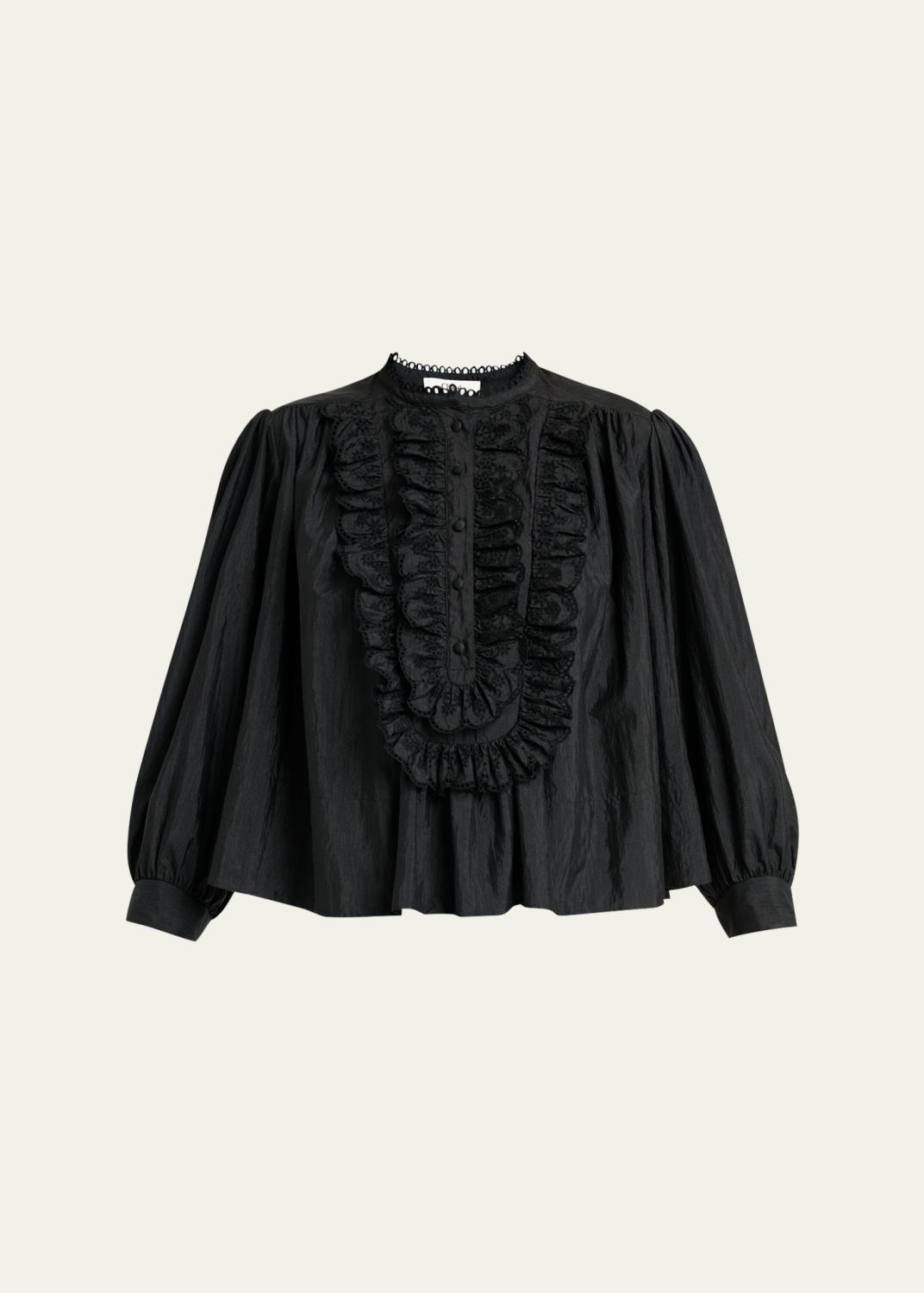 Chloe Floral Ruffle-Trim Button Down Silk Top - Bergdorf Goodman