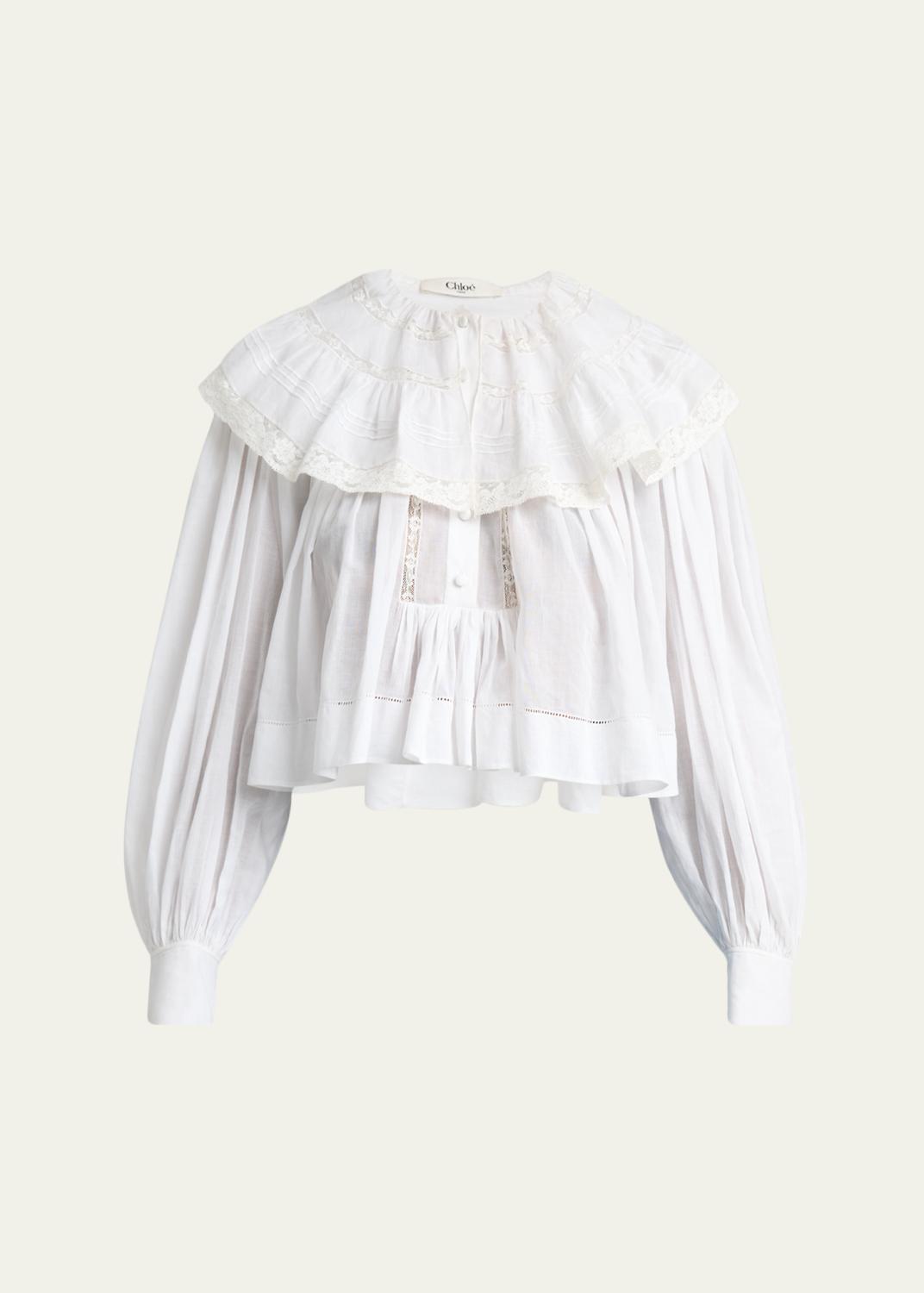 Chloe Roscini Lace-Trim Silk Blouse - Bergdorf Goodman
