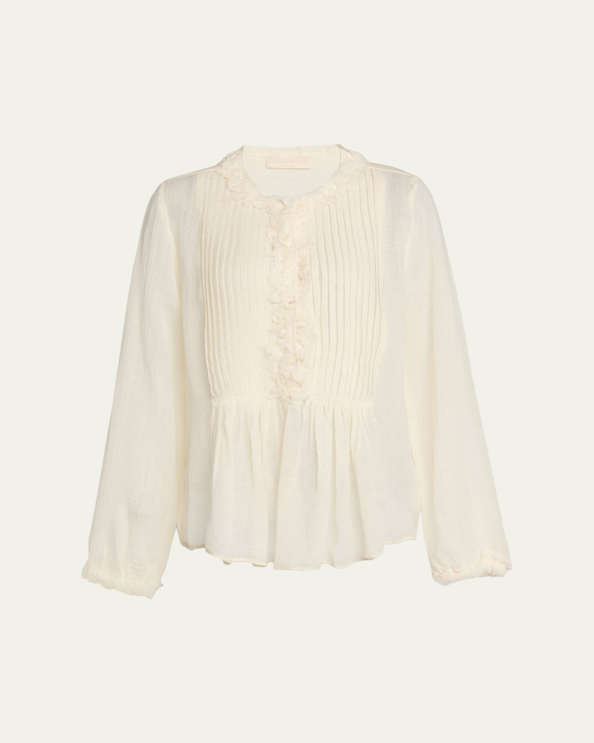 Ulla Johnson Laurenza Ric-Rac Trim Long-Sleeve Peasant Blouse