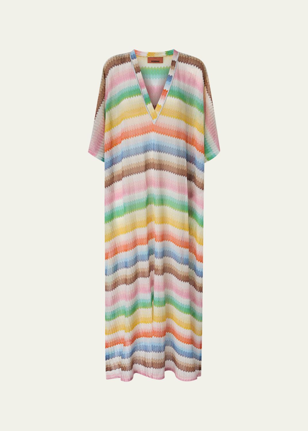 missoni short beach dress Mare Open-Back Striped Metallic Crochet Mini missoni zig zag dress