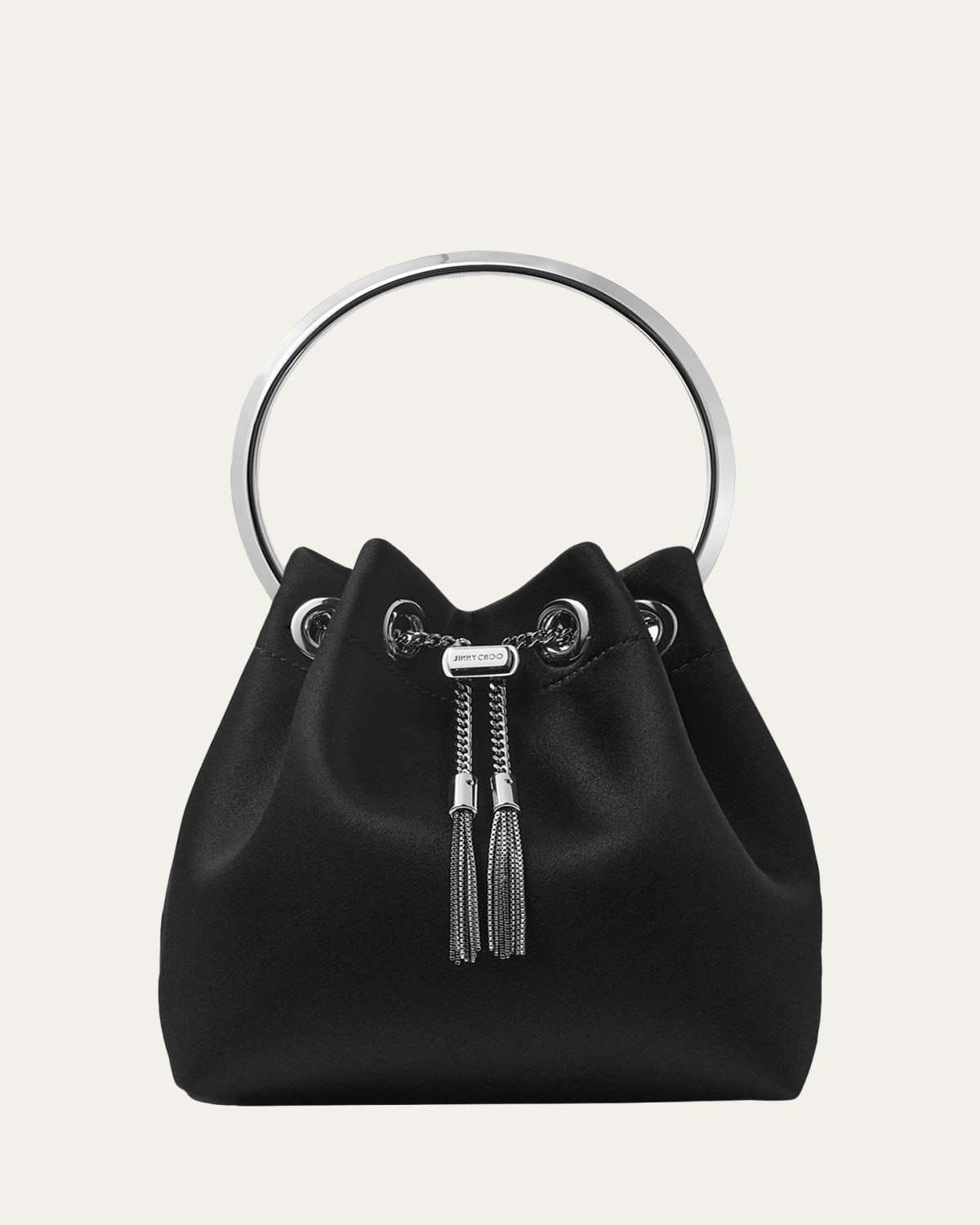 Jimmy Choo Leather Drawstring Mini Top-Handle Bag with Crystal