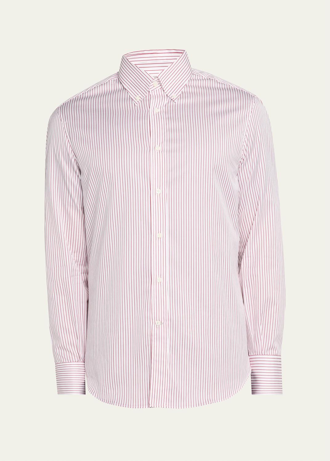 Brunello Cucinelli Men's Narrow Striped Long-Sleeve Shirt