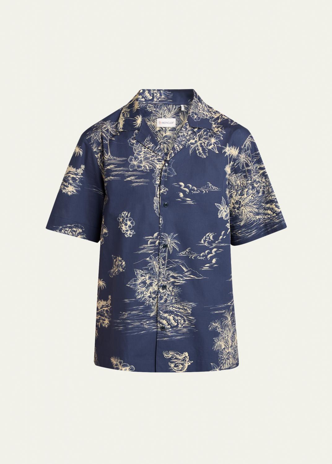 Versace Men's Silk Monogram Greca-Trim Bowling Shirt - Bergdorf