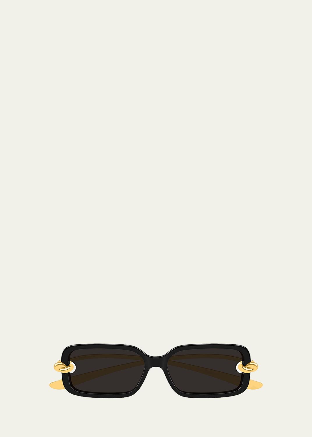 Bottega Veneta Rectangle Golden Metal Sunglasses - Bergdorf Goodman