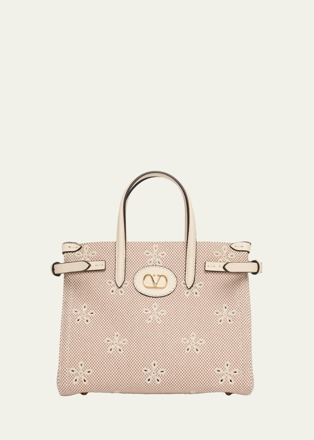Valentino Garavani Antibes Small Floral-Embroidered Denim Tote Bag