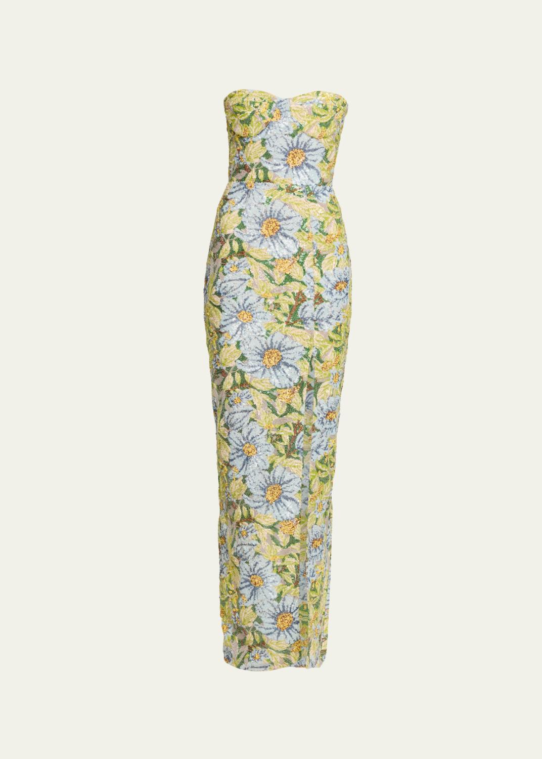 Bronx Banco Dahlia Floral Sequin Column Gown - Bergdorf Goodman