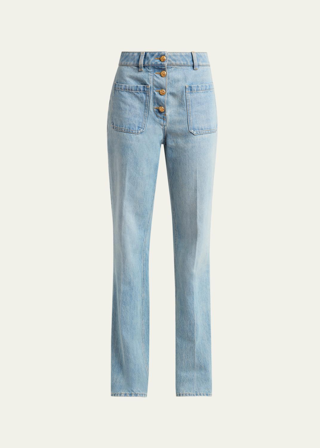 美品 VALENTINO 25SS Wide Leg Jeans 27 トリム Valentino Garavani Floral-Print Trim Straight-Leg Denim Jeans