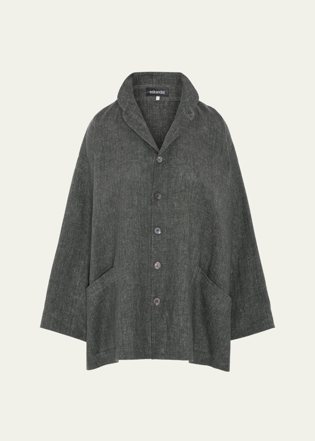 Eskandar Cotton Denim Angle To Front Double Stand Collar Jacket