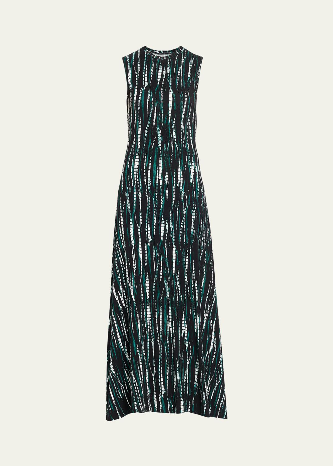 sacai Satin-Inset Cotton Jersey Short-Sleeve Maxi Polo Dress