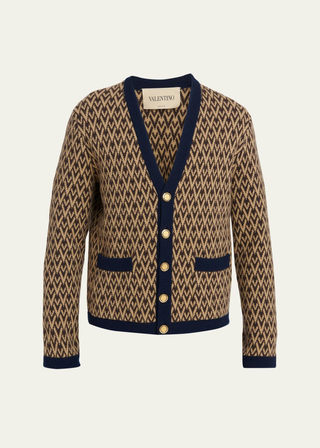 Valentino Garavani Men's Wool Toute La V Jacquard Cardigan