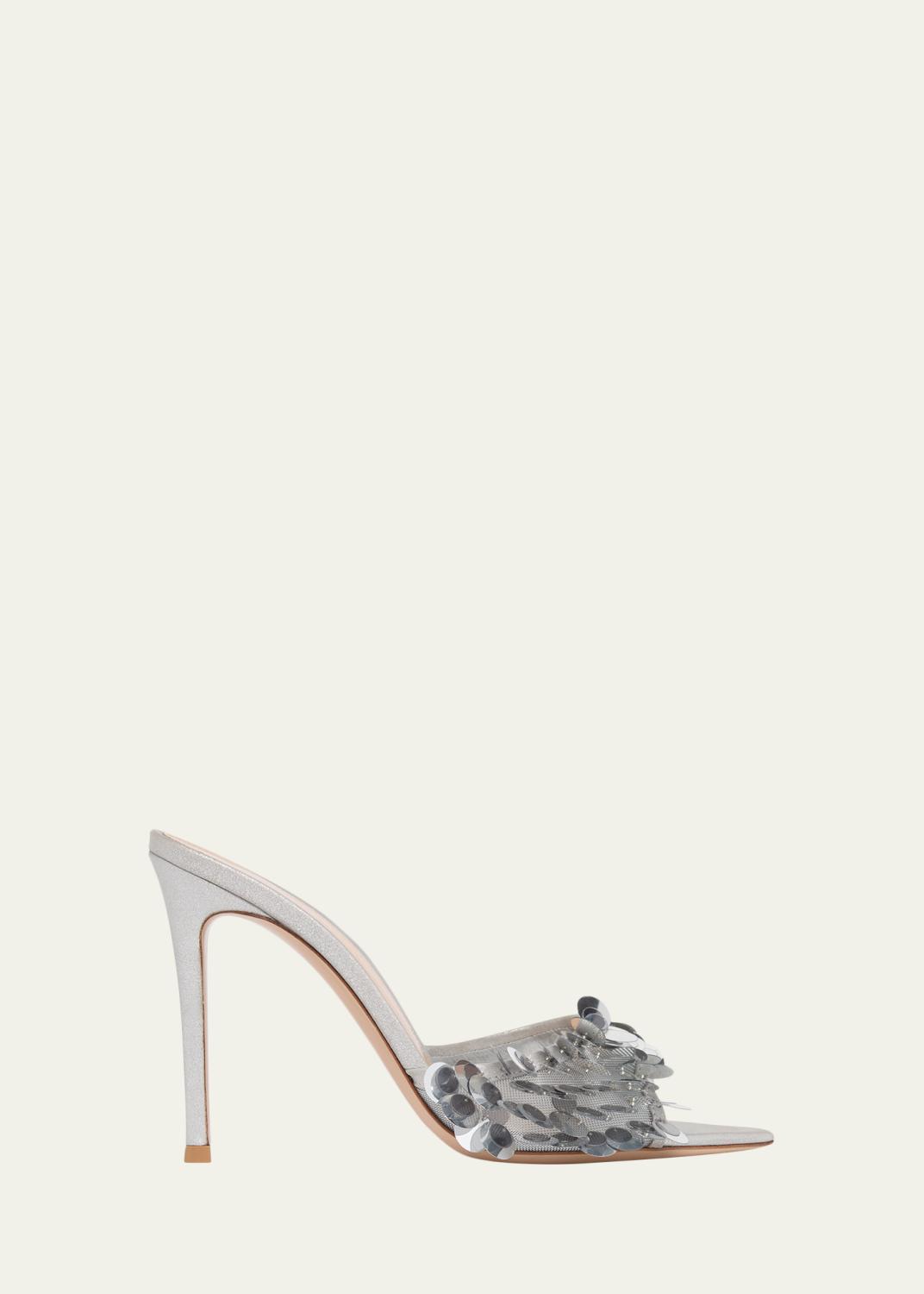 Gianvito Rossi 70mm Sienna Metallic Knit Mule Sandals - Bergdorf