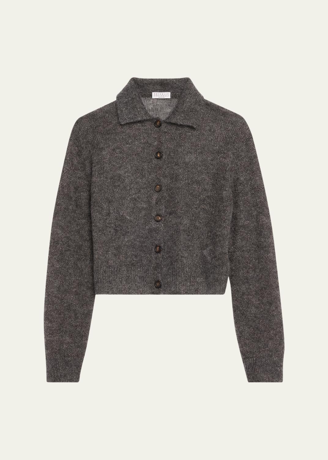 Brunello Cucinelli Frosty Sequined Wool-Cashmere V-Neck Cardigan