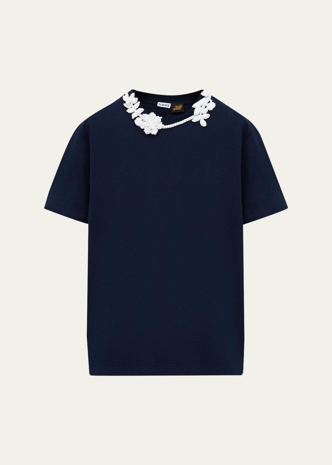 LOEWE x Paula's Ibiza Floral Crochet-Collar Short-Sleeve T-Shirt