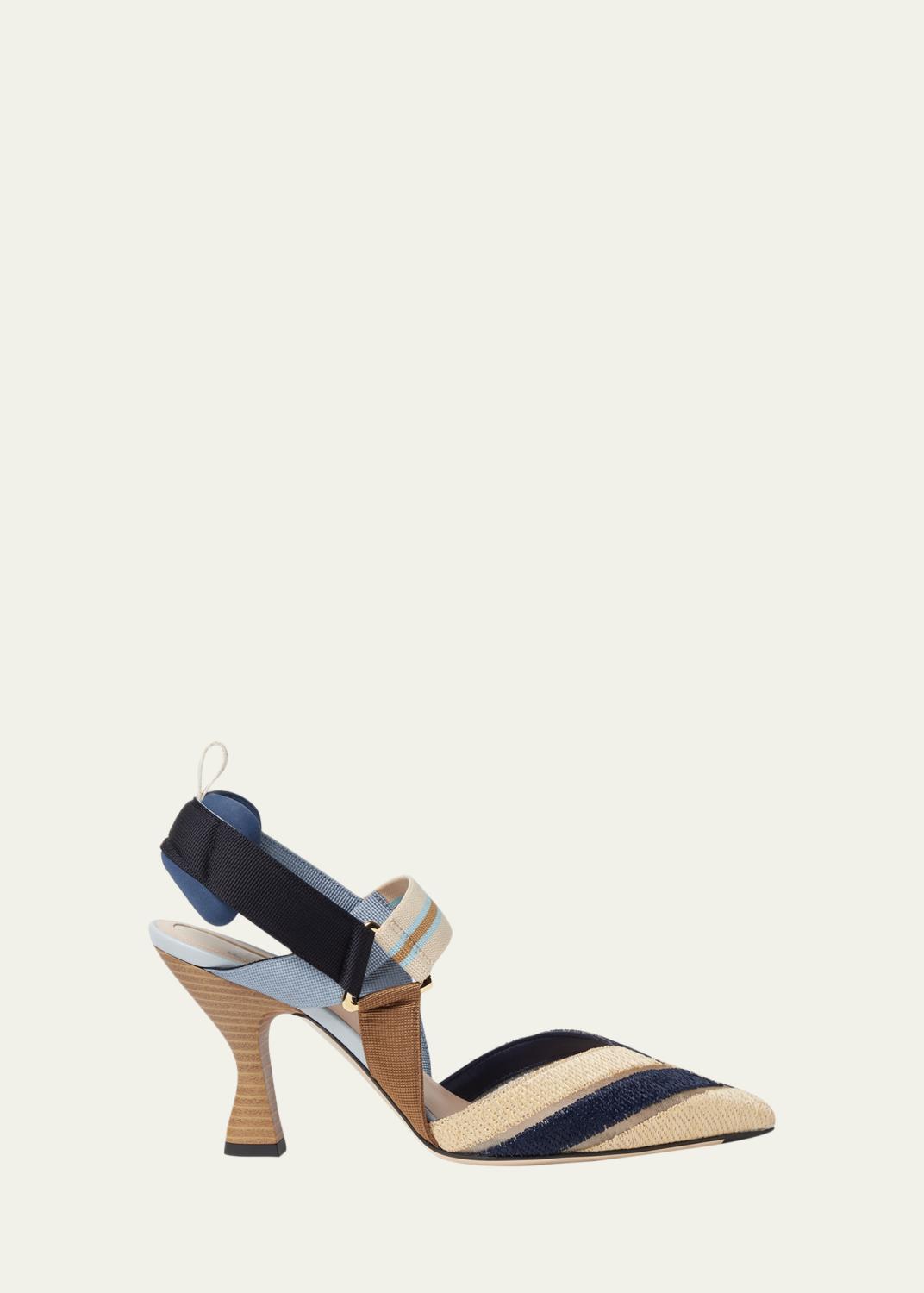 Fendi Colibri FF Tapestry Slingback Kitten-Heel Pumps - Bergdorf