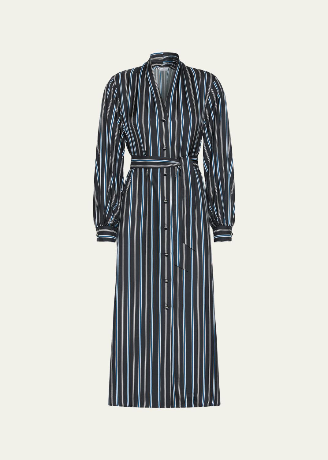 Brunello Cucinelli Drape Short-Sleeve Wool Jersey Midi Wrap Dress