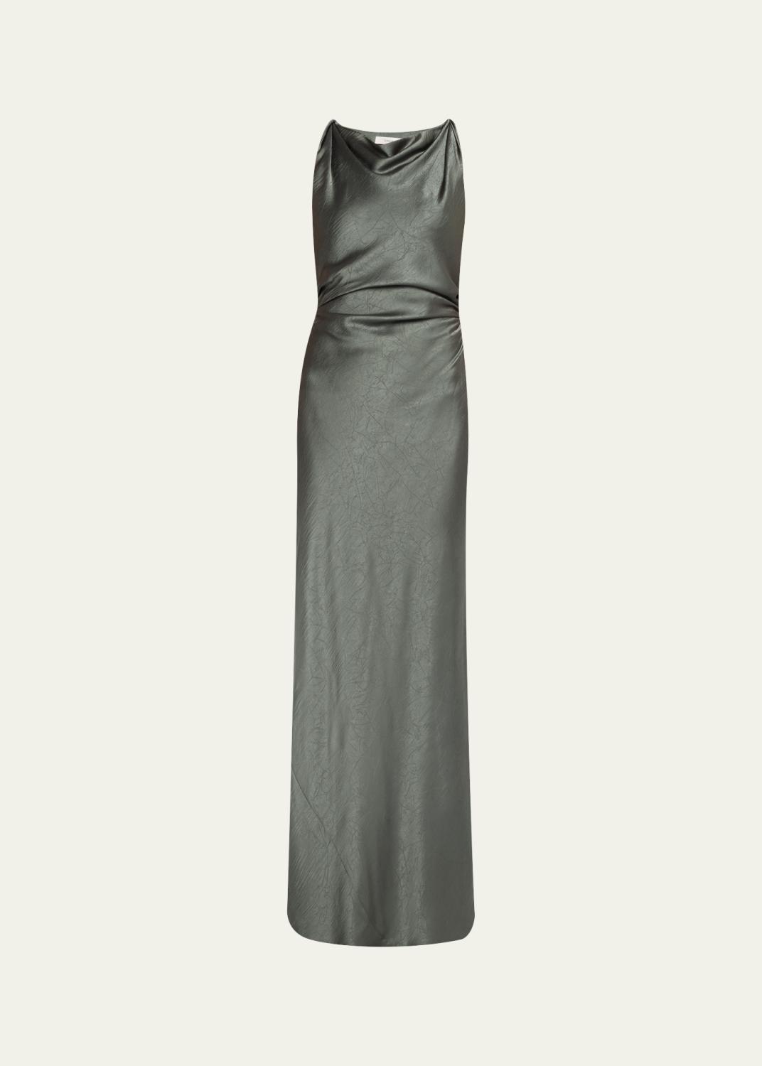 sacai Satin-Inset Cotton Jersey Short-Sleeve Maxi Polo Dress