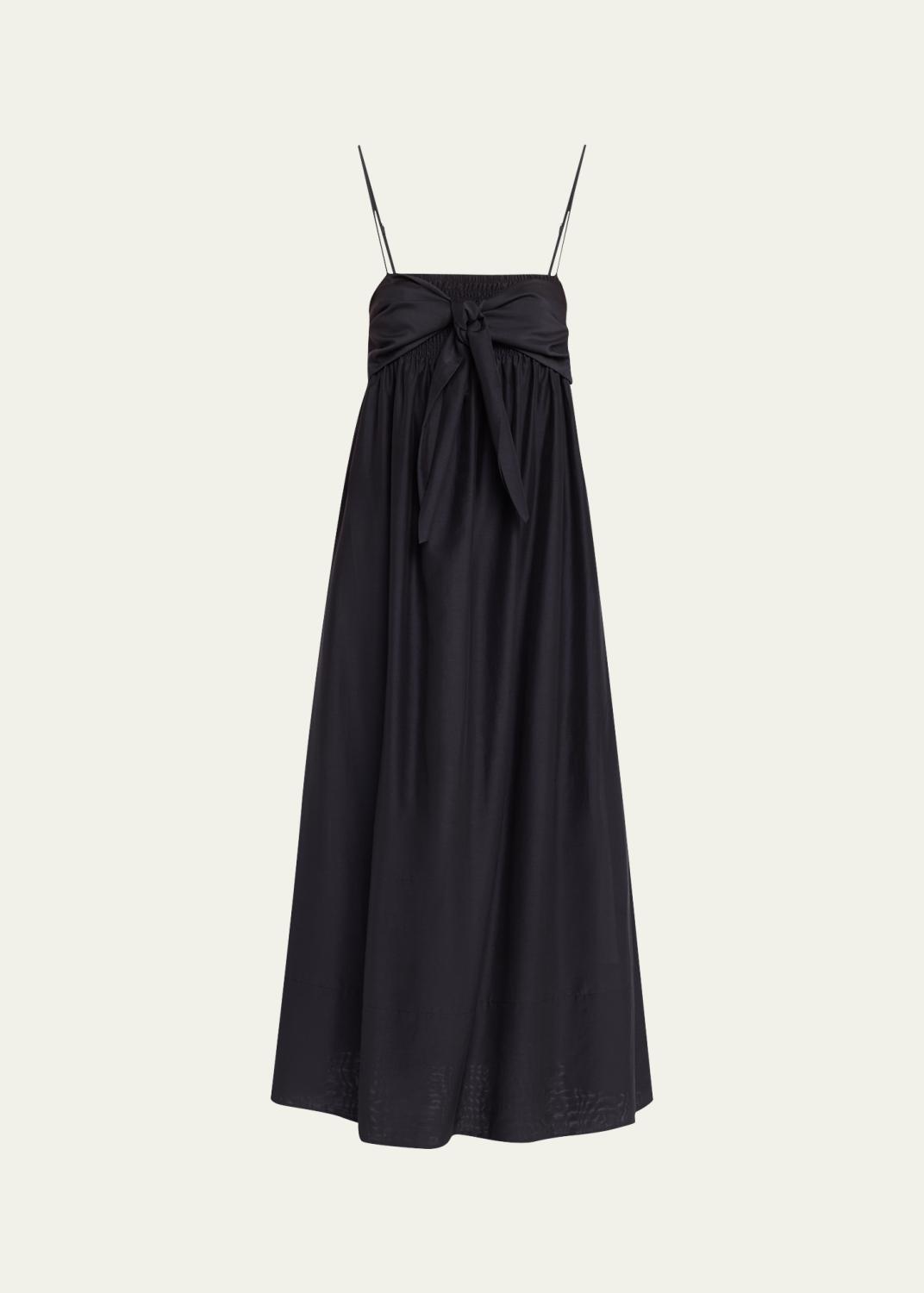 sacai Satin-Inset Cotton Jersey Short-Sleeve Maxi Polo Dress