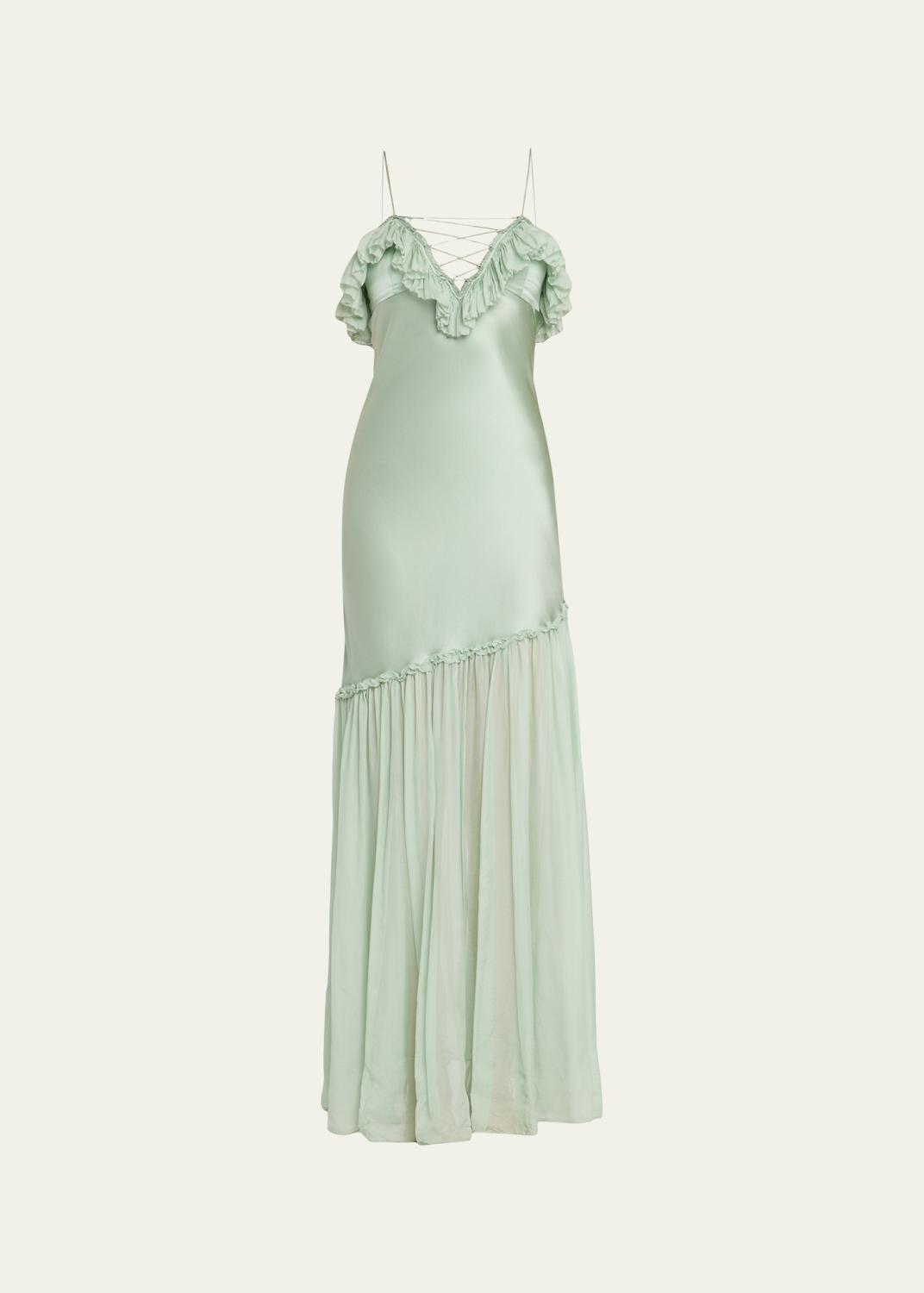 alc green strapless dress A.L.C. Layla Pleated Gown at cost