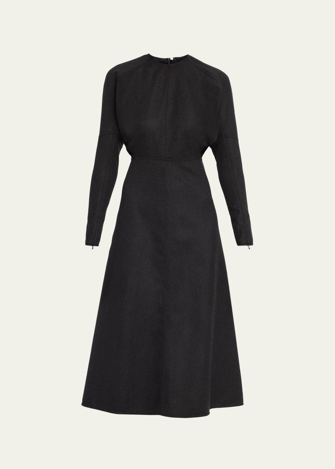 Victoria Beckham Asymmetric Smocked Short-Sleeve Midi Dress
