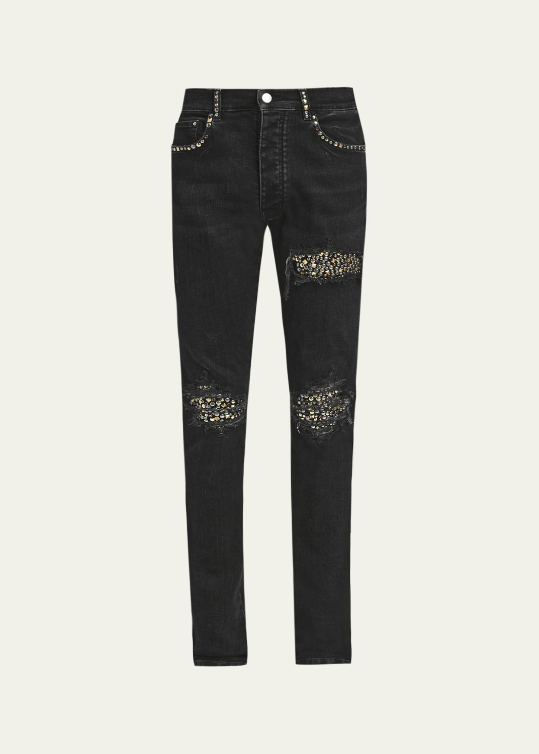 Amiri Men's MX1 Croc-Effect Repaired Stretch Skinny Jeans