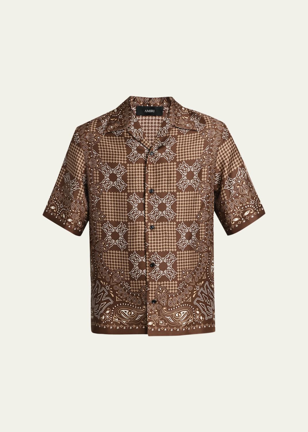 LOEWE Men's Cotton Terry Compass-Print Camp Shirt - Bergdorf Goodman