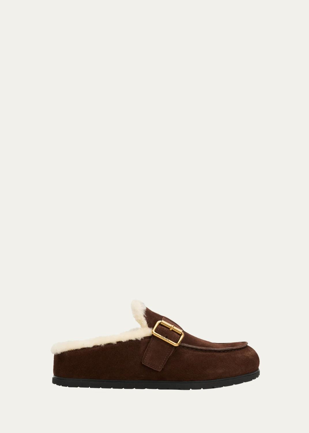 Prada Suede Shearling Cozy Platform Mules - Bergdorf Goodman