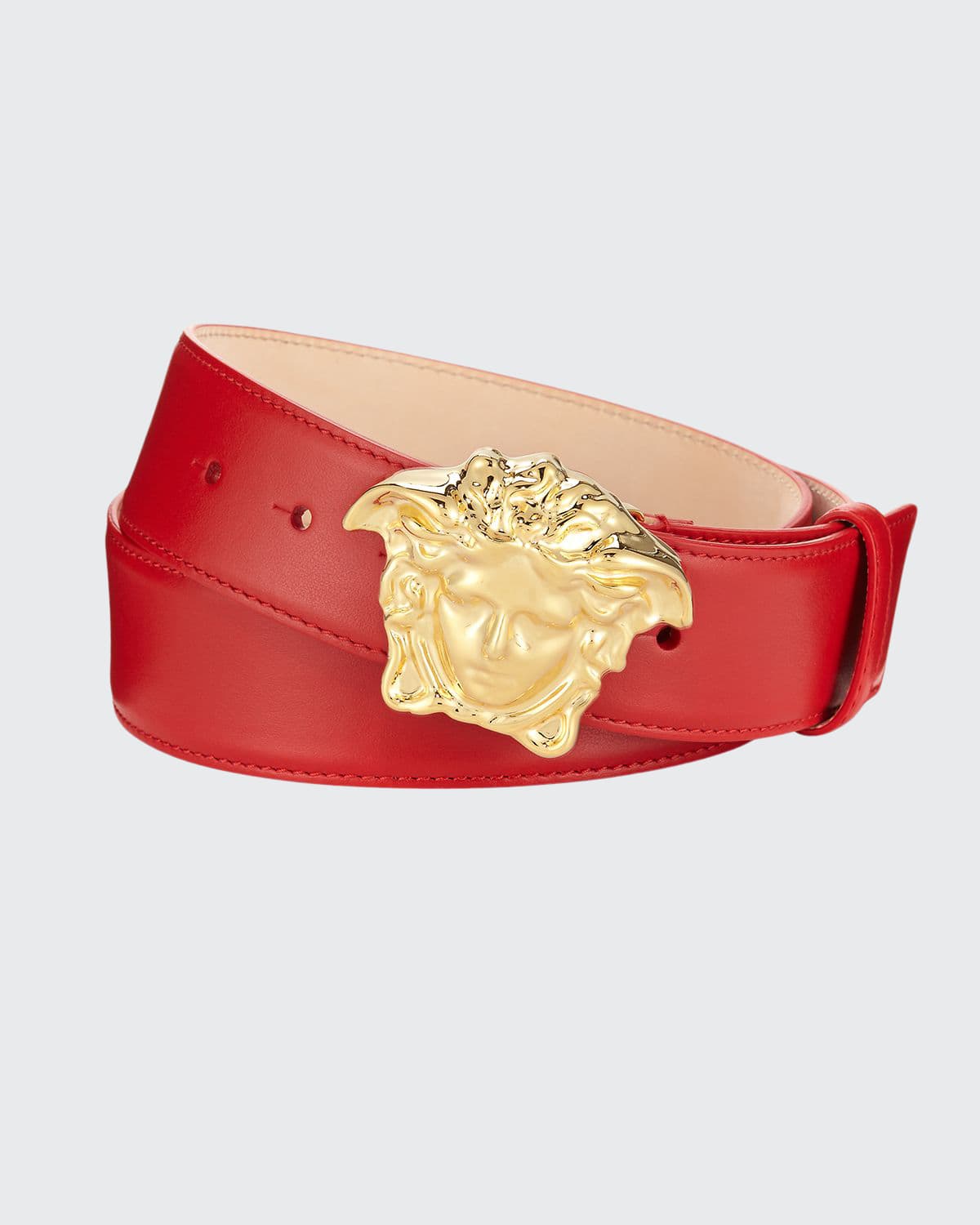 Versace Leather Medusa-buckle Belt In Red/ Gold
