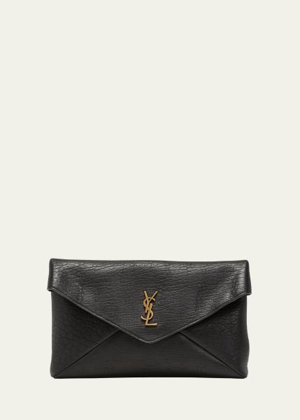 Large YSL Envelope Pouch Clutch Bag in Leather