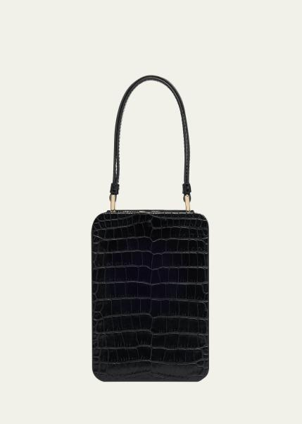 Frame Croc-Embossed Leather Vertical Clutch