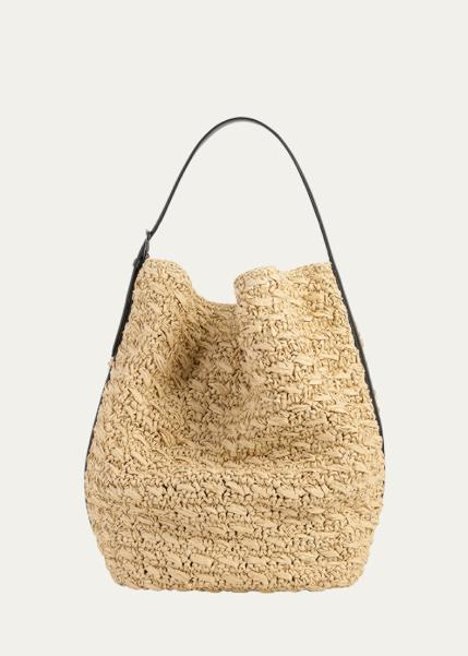 Belted Paper Raffia Tote Bag