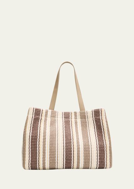 Striped Raffia Tote Bag