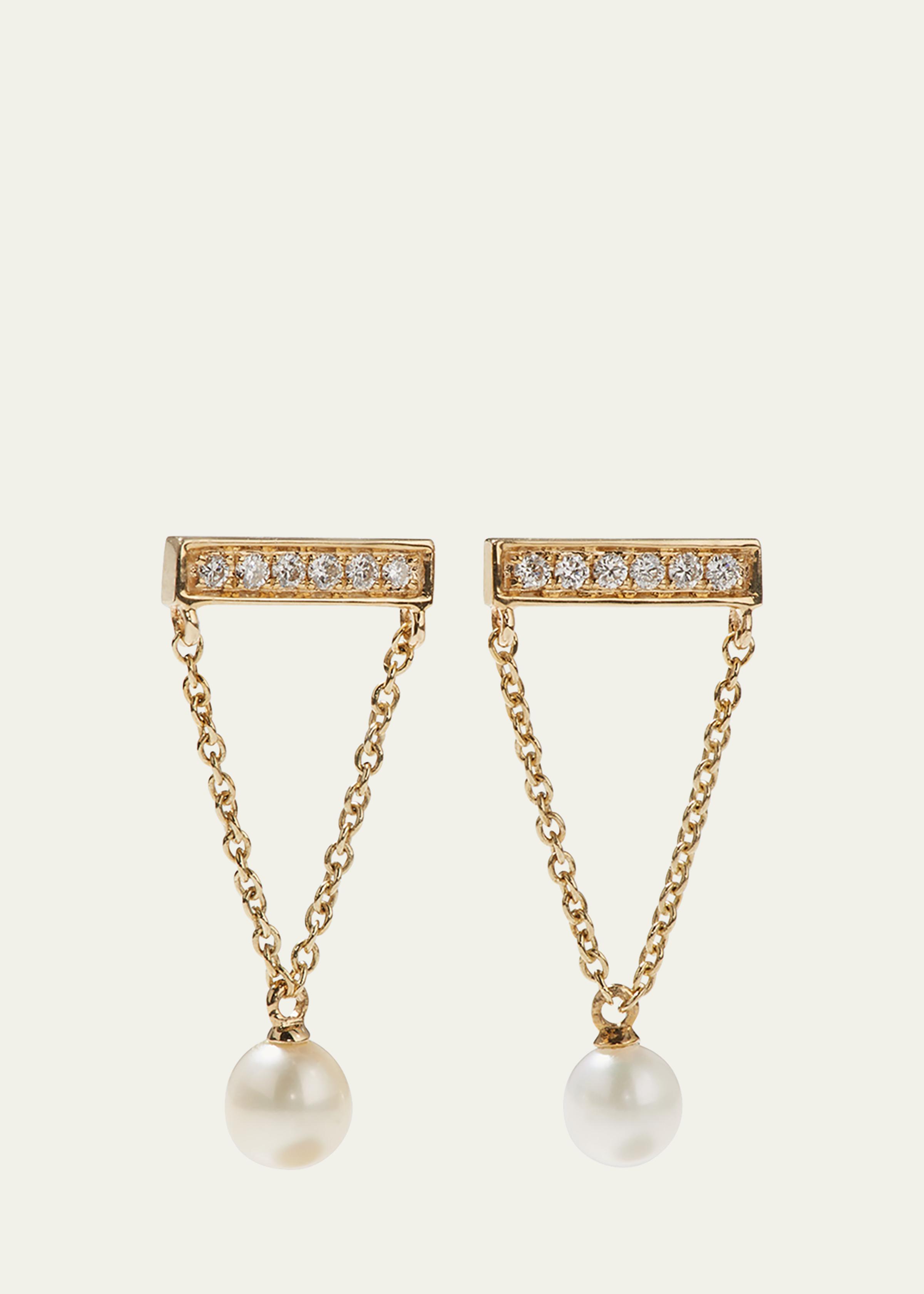 14k Diamond Bar & Pearl Earrings