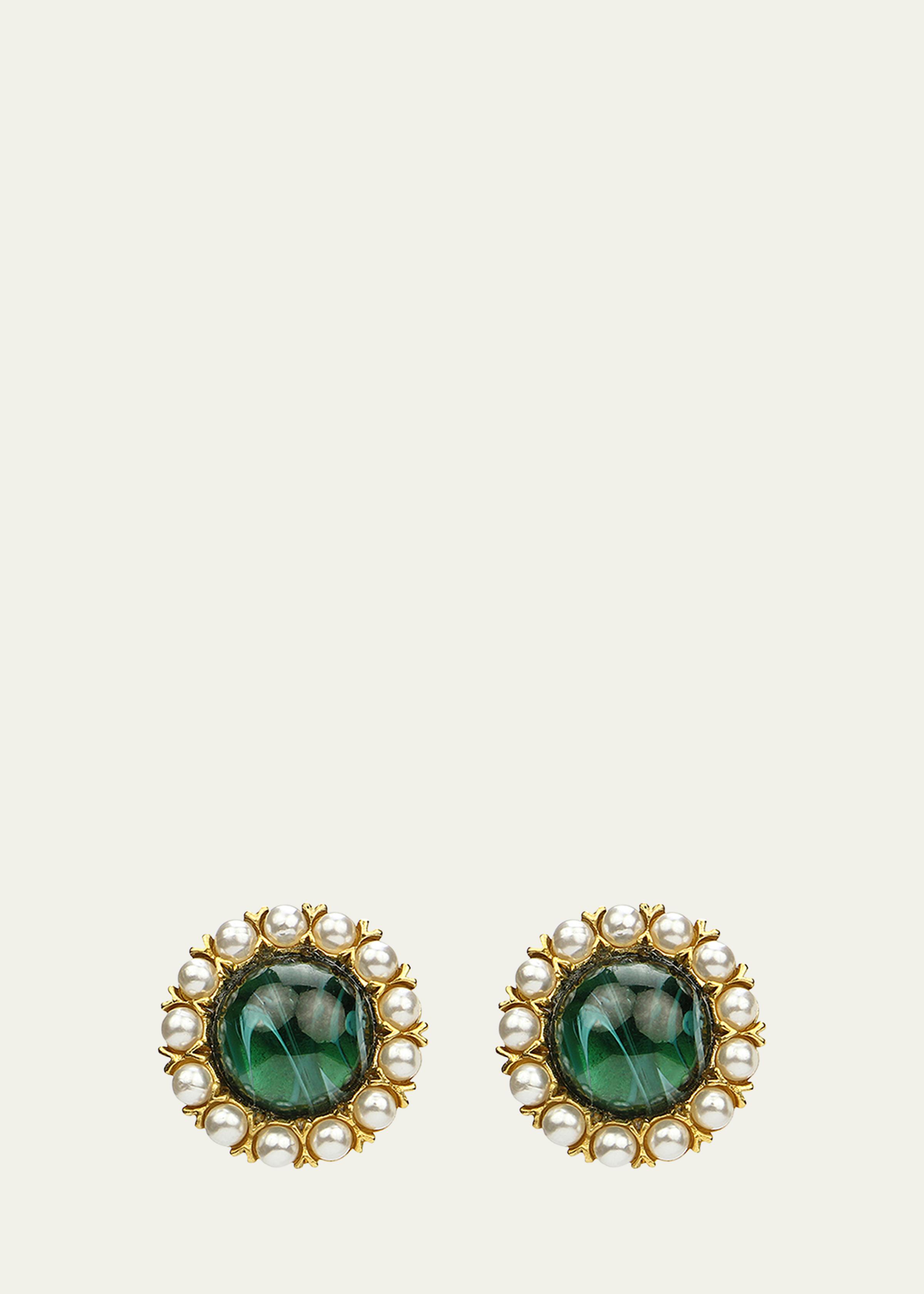 Cabochon Clip & Pearly Trim Earrings