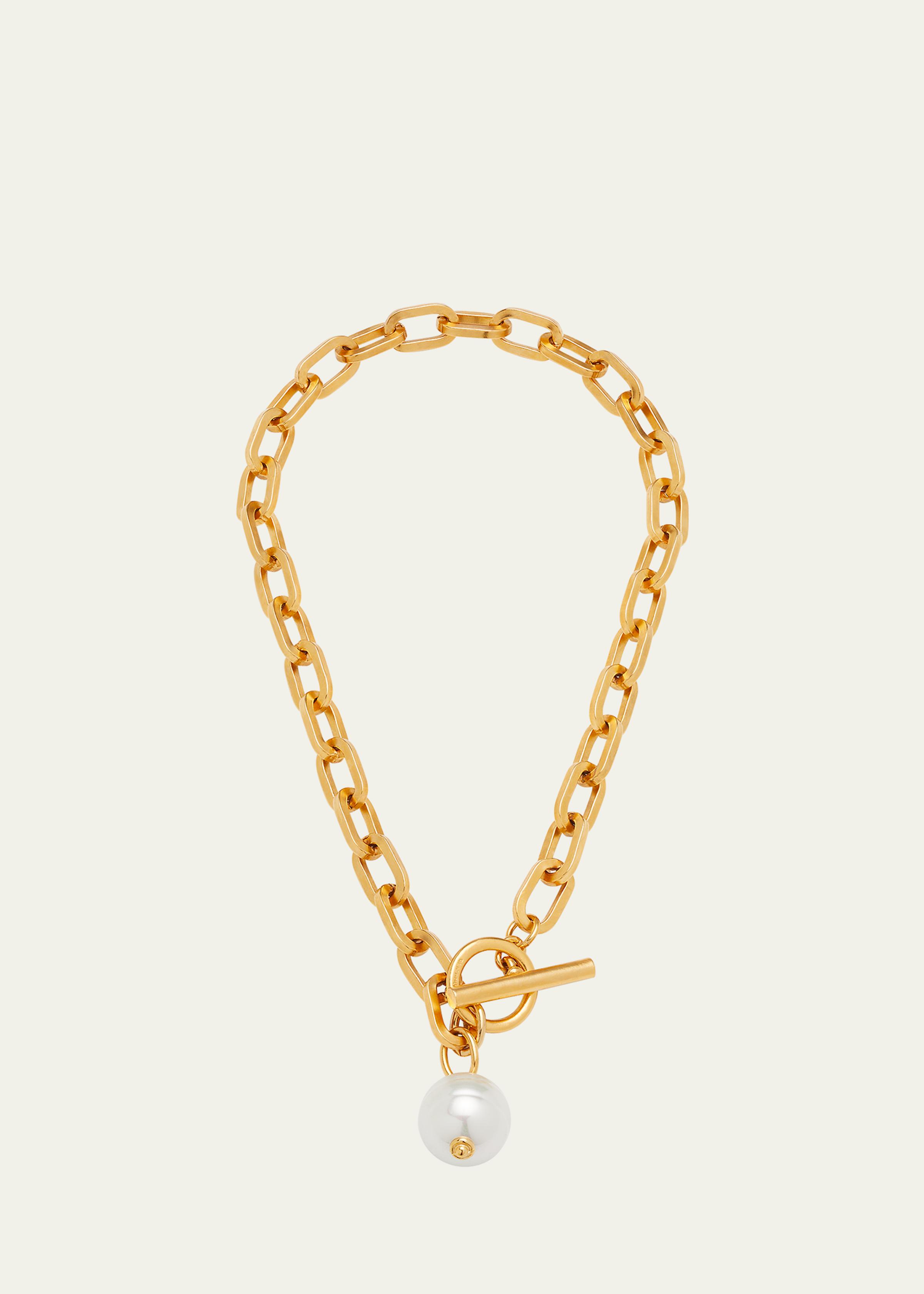 Gold Chain Toggle Necklace with Pearly Drop