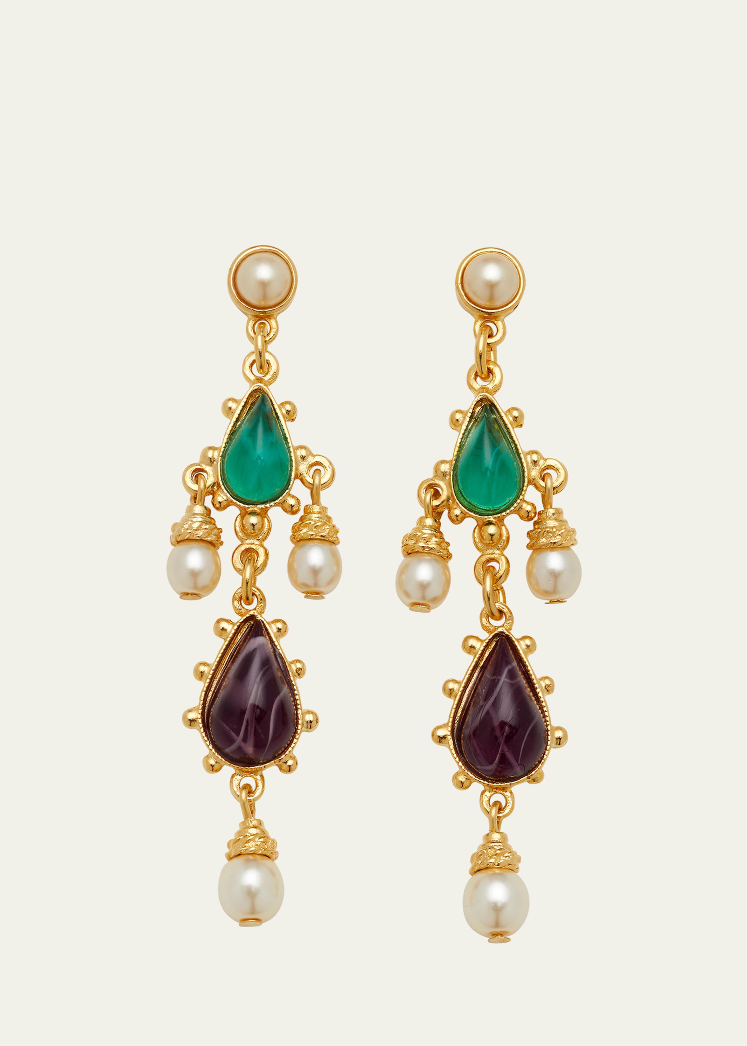 Gold Stone and Pearly Earrings