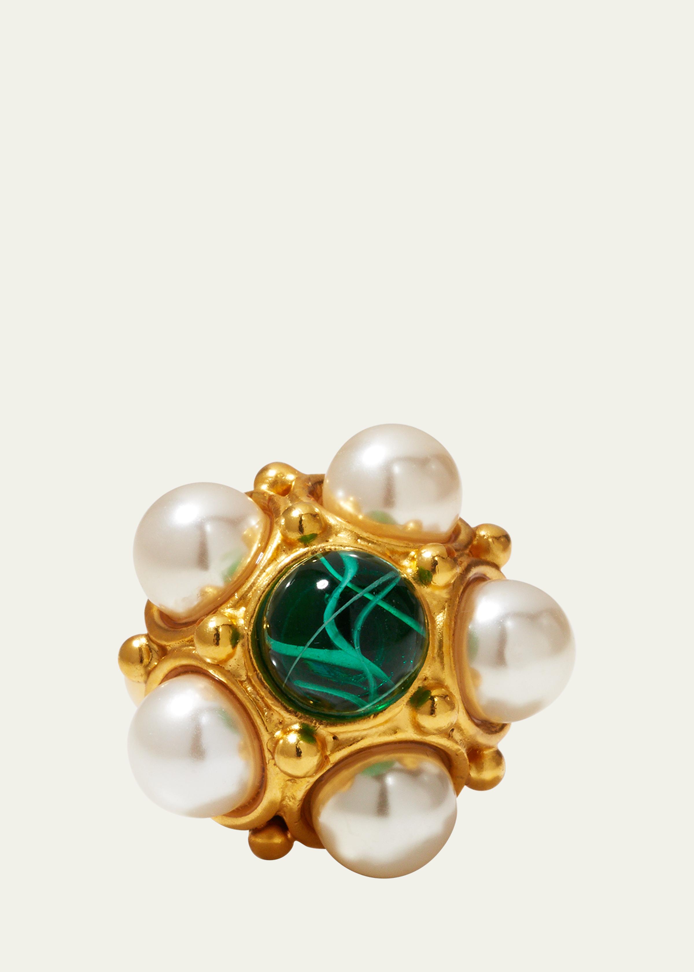 Gold Pearly and Stone Ring