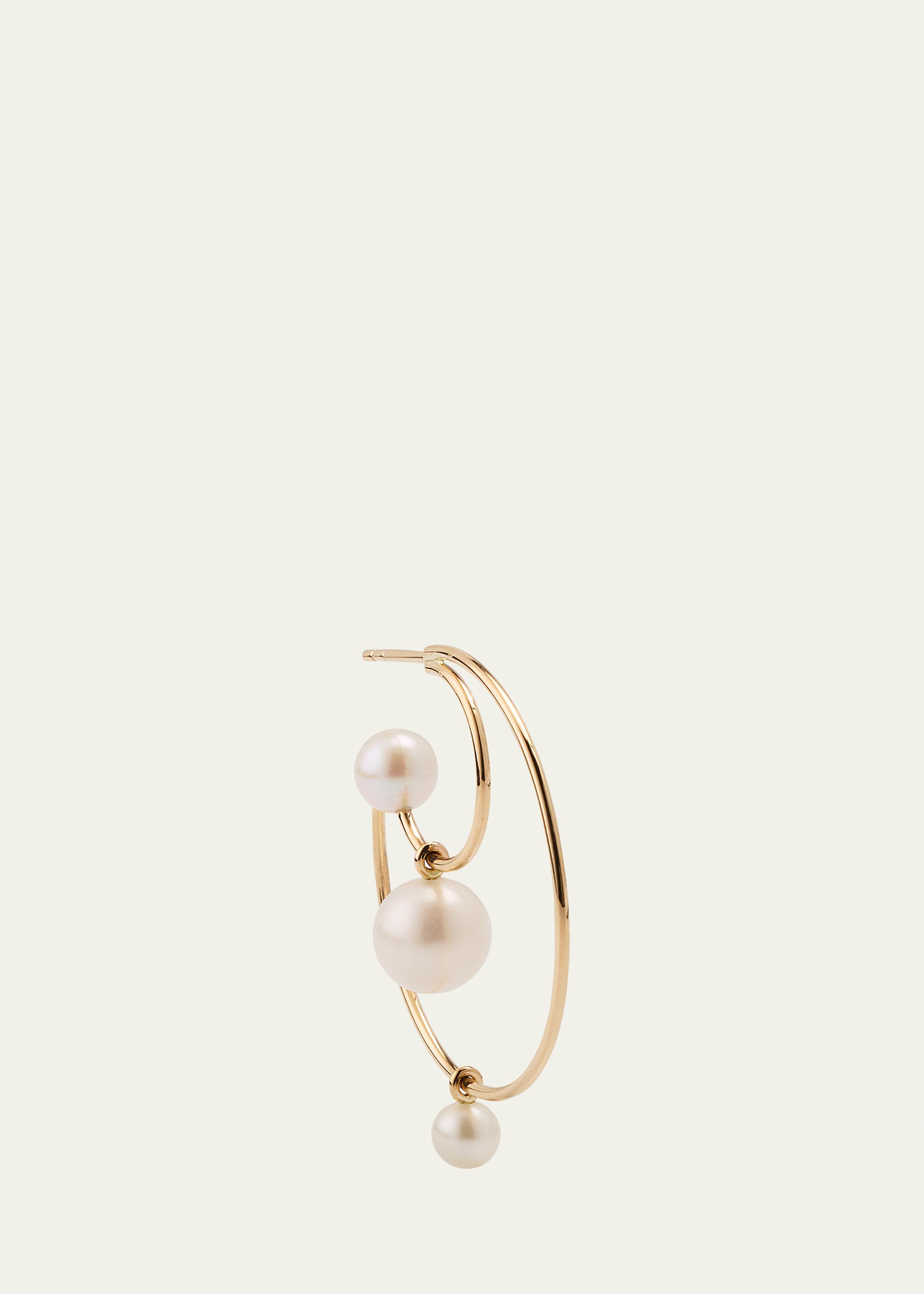 Bain Perle Double Hoop Earring with Freshwater Pearls and 14K Yellow Gold, Single