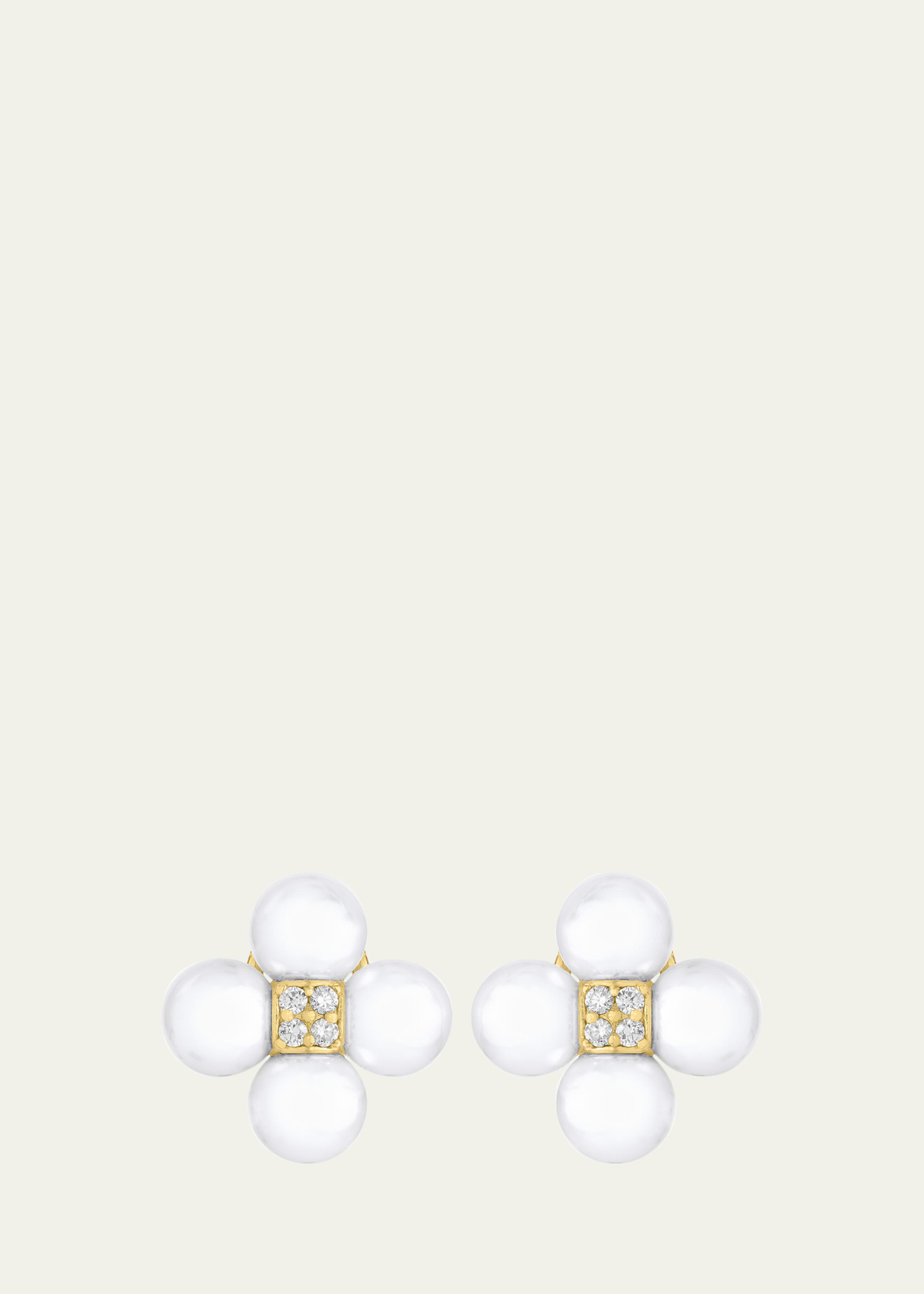 18K Yellow Gold Pearl and Diamond Sequence Earrings