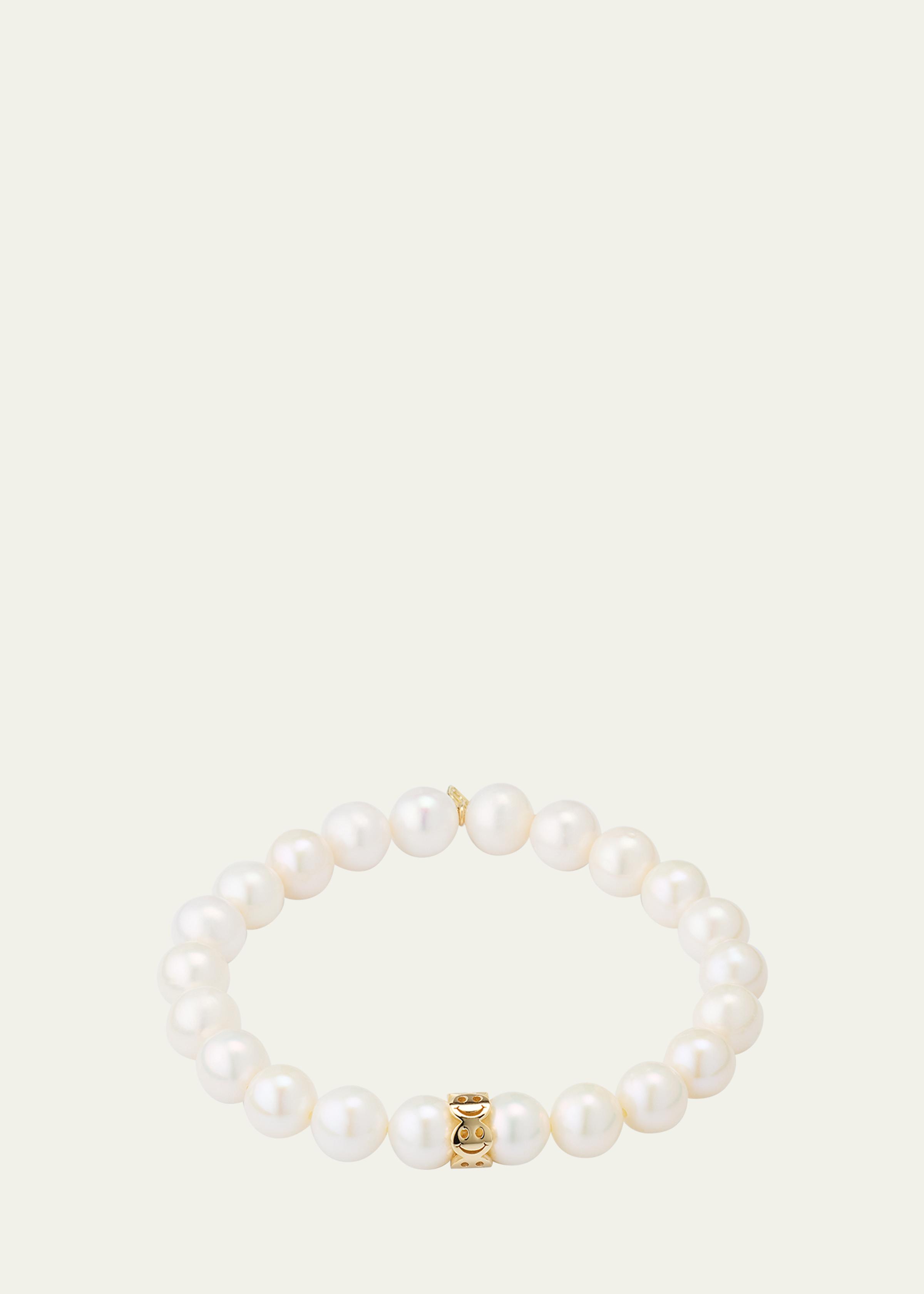 8mm Pure Happy Face Rondelle on Pearl Bracelet