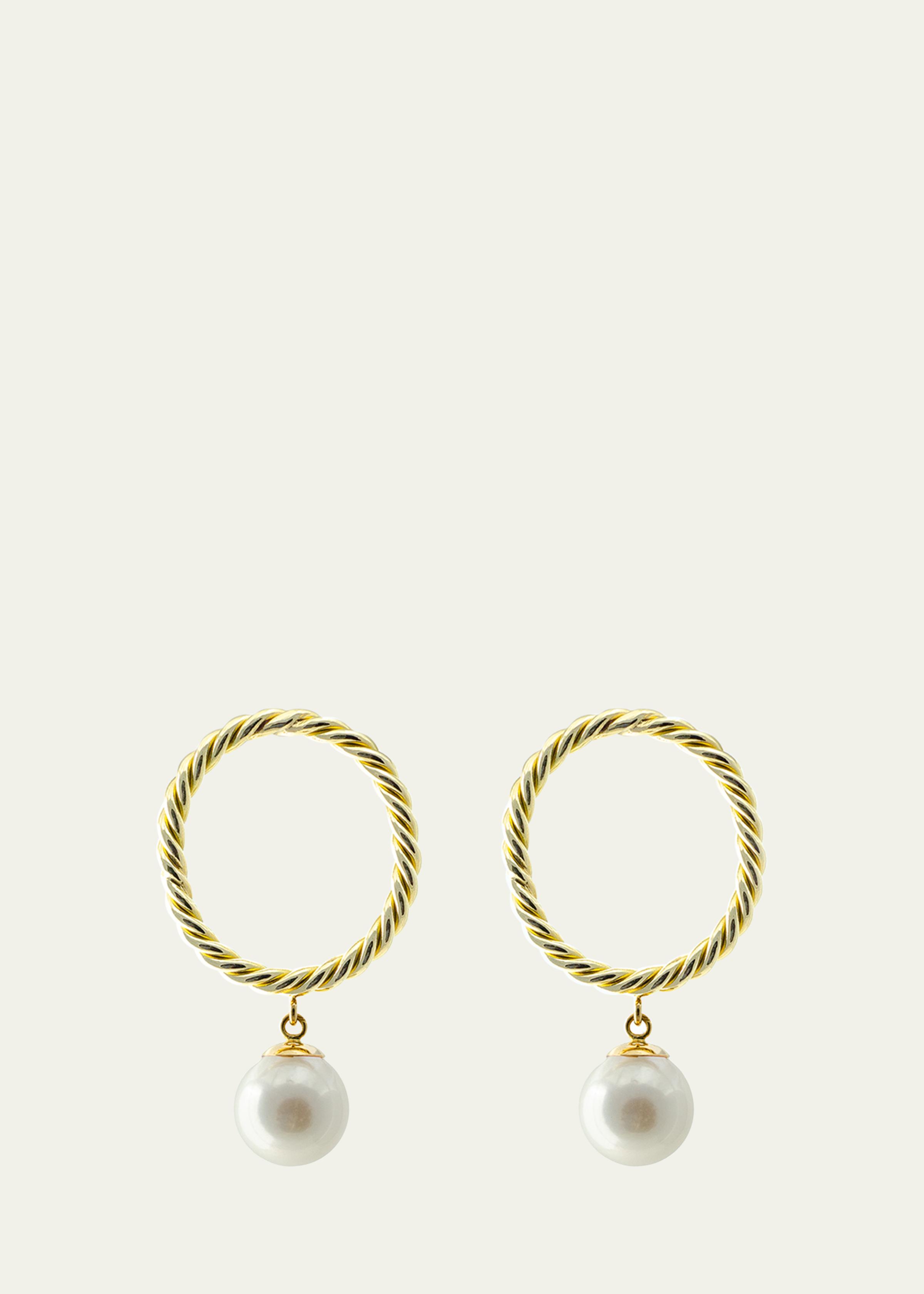 Akoya Pearl Hand-Twisted 18K Yellow Gold Earrings