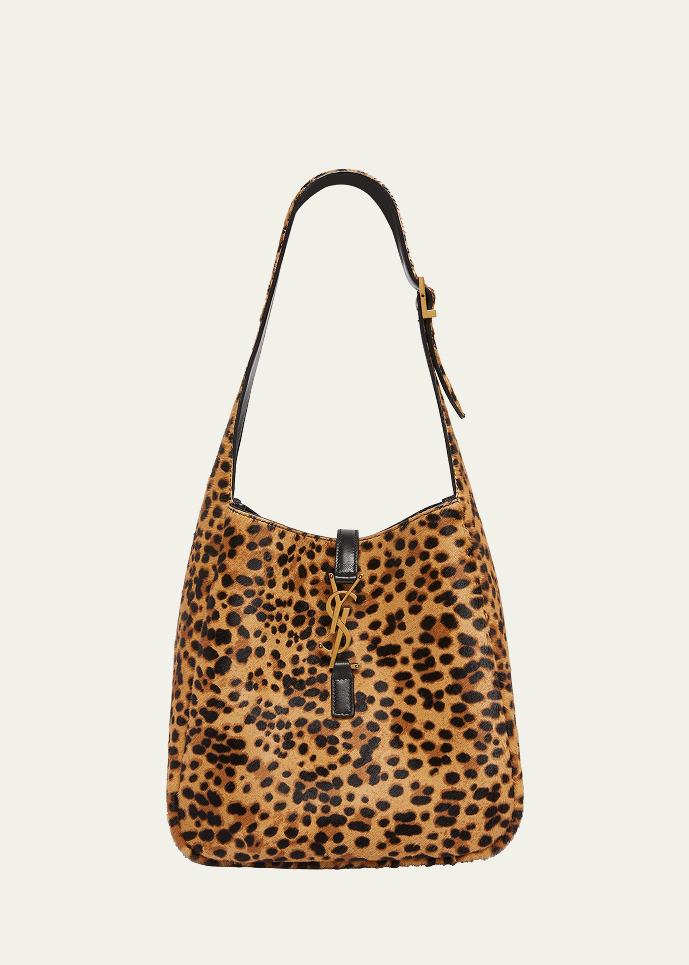 Le 5 A 7 Small Hobo Bag in Leopard-Print Calf Hair