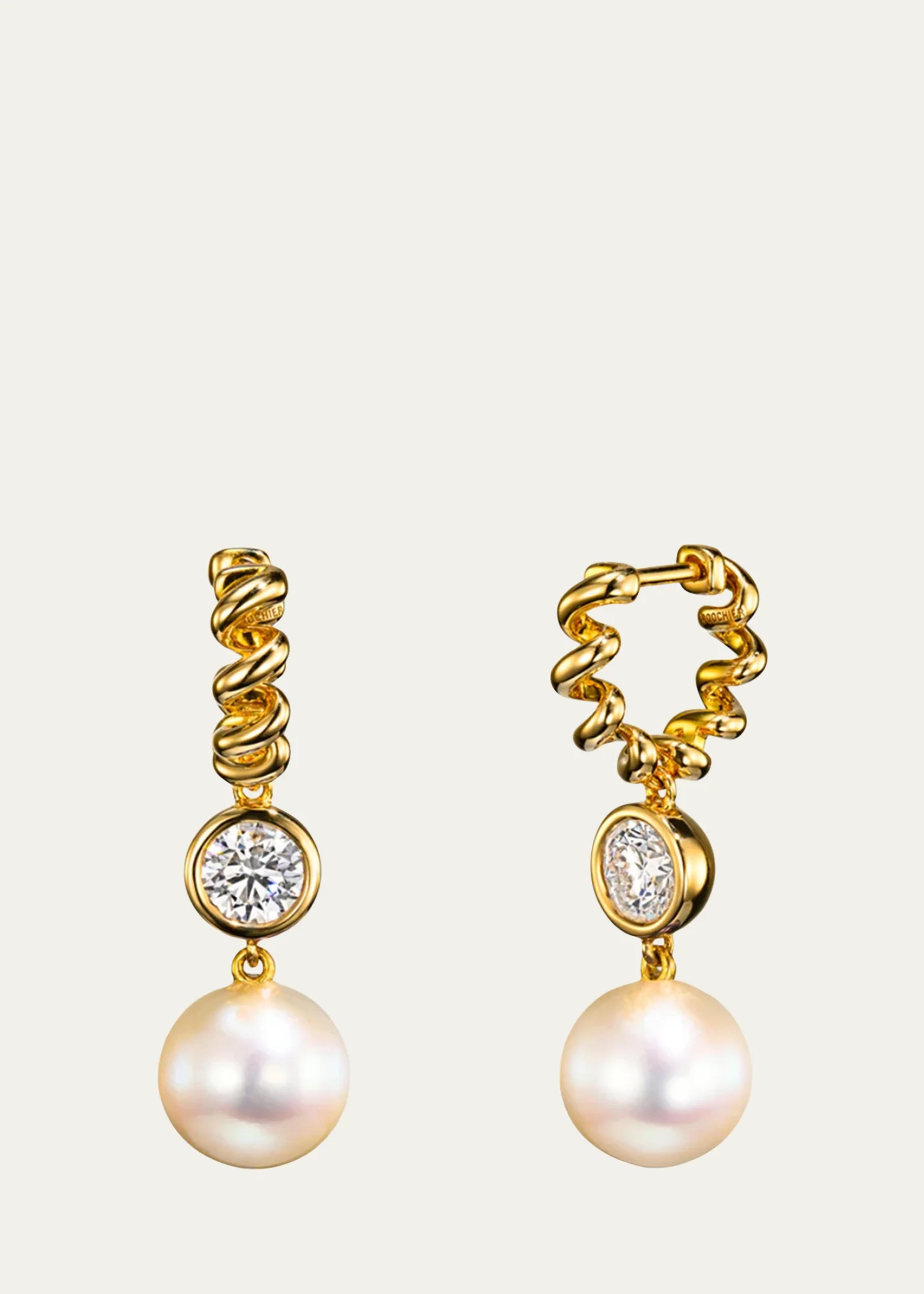 18K Pearl and Diamond Beaching Earrings