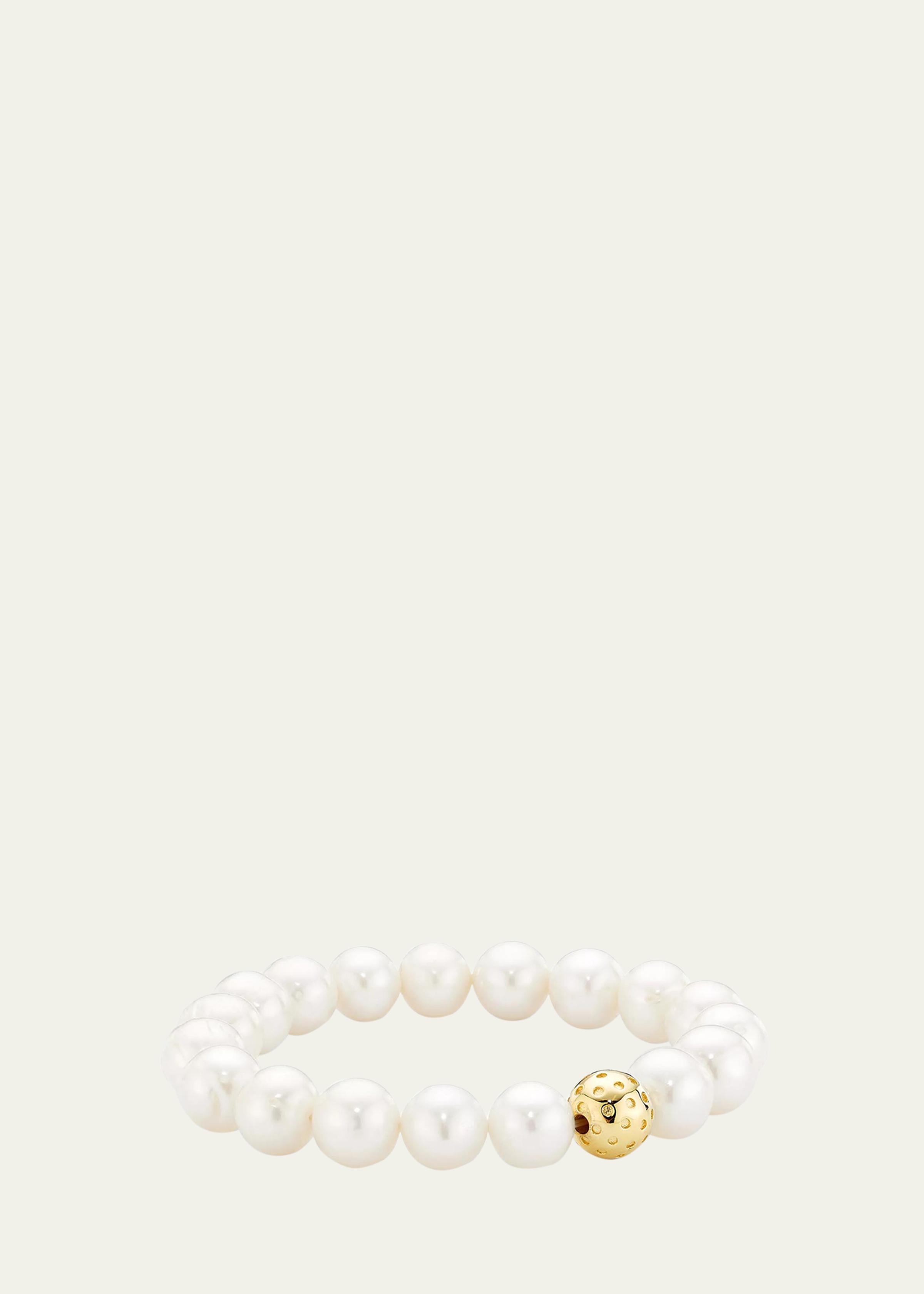 9mm Freshwater Pearl Bracelet with Gold Vermeil Perforated Ball